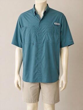 Columbia PFG Bahama II Fishing Shirt Men’s XL Blue Vented Performance Button Up